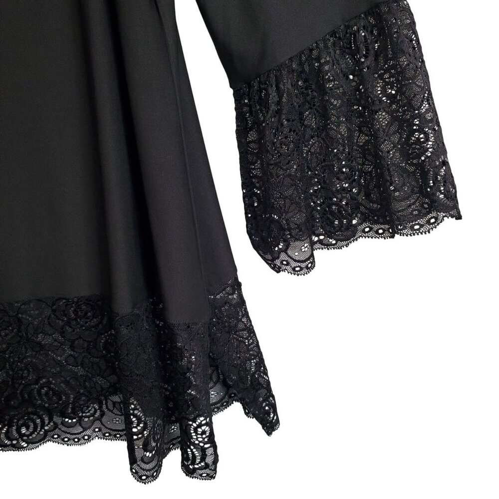 Slinky Brand Size XL Petite Tunic Top Bell Sleeves Lace Trim Witchy Whimsigoth - Picture 7 of 9